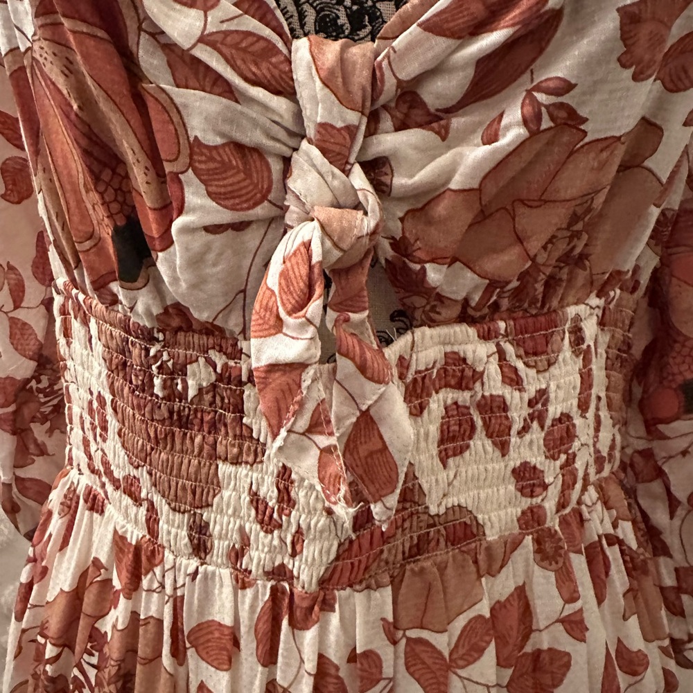 Anthropologie Floral Maxi Dress in Cream and Brown - Picture 2 of 5